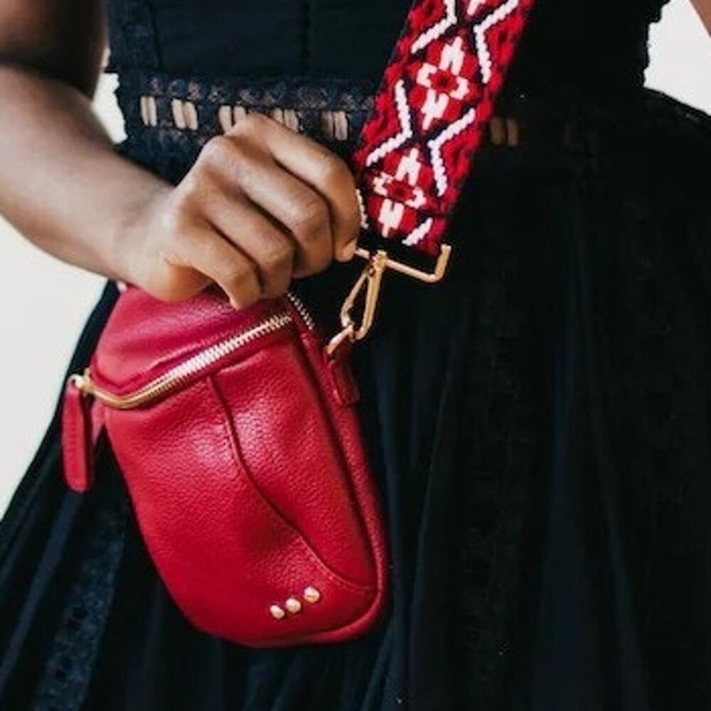 Ellie Red Boho Tapestry Strap Crossbody Bag